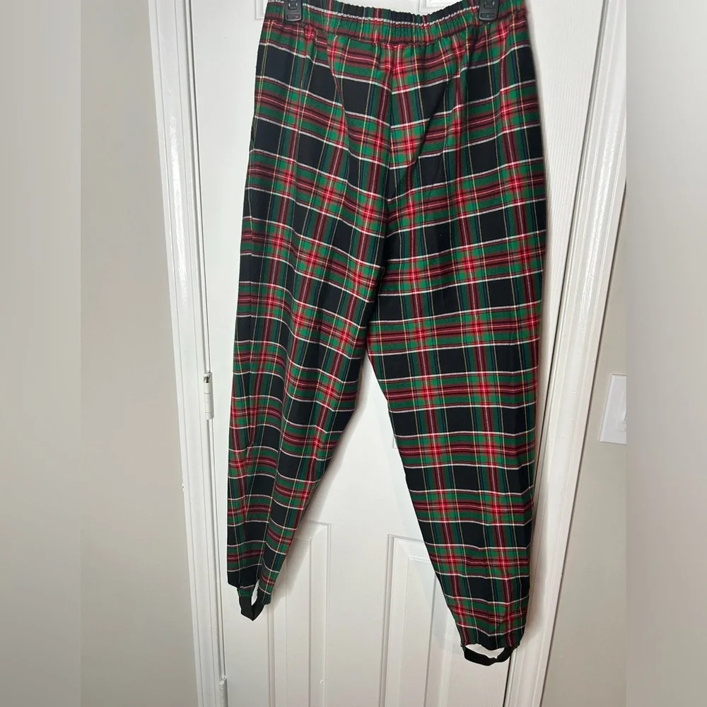 Vintage‎ 90s Red green and black plaid Stirrup Pants Karen Scott sz 12